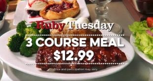 Ruby tuesday 3 course meal for $12.99 thru 12/20/16
